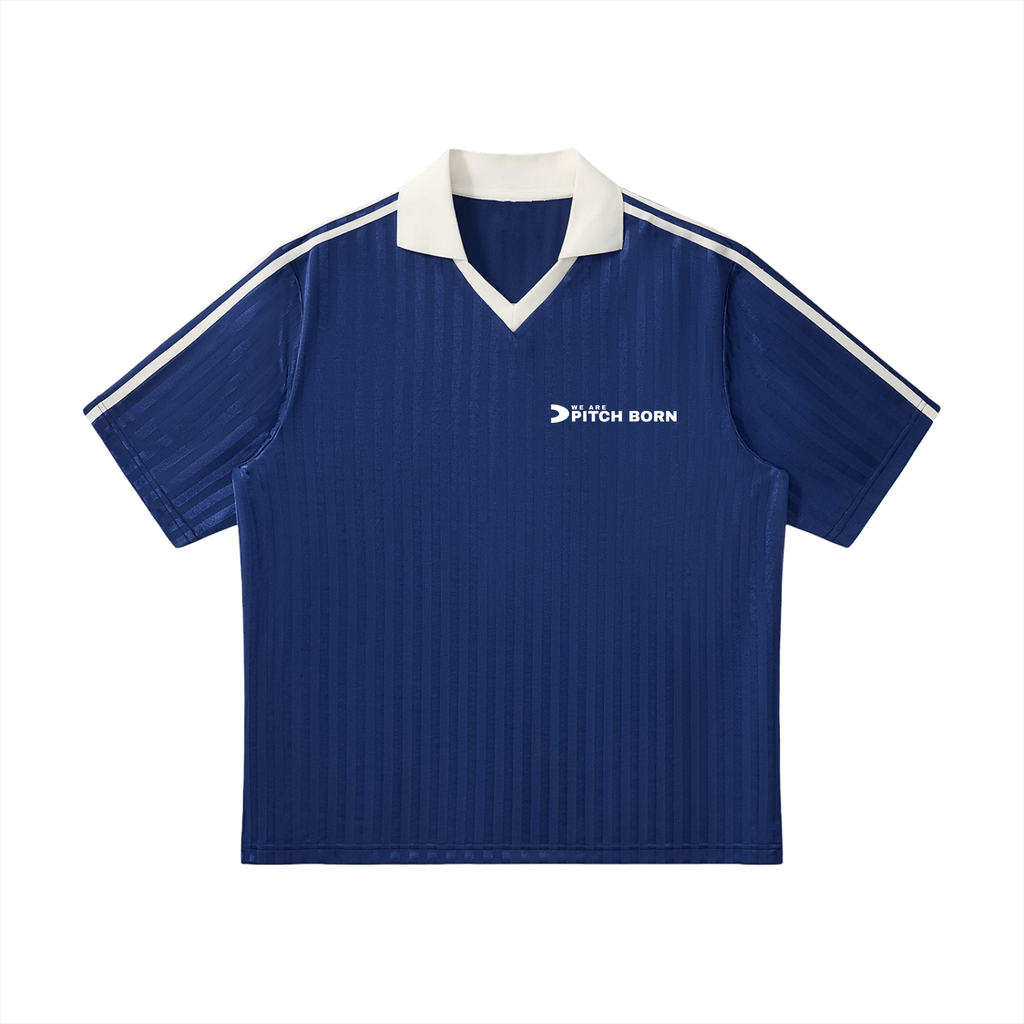 Navy With White Contrast Collar Striped Football Top