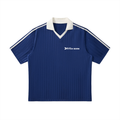 Navy With White Contrast Collar Striped Football Top