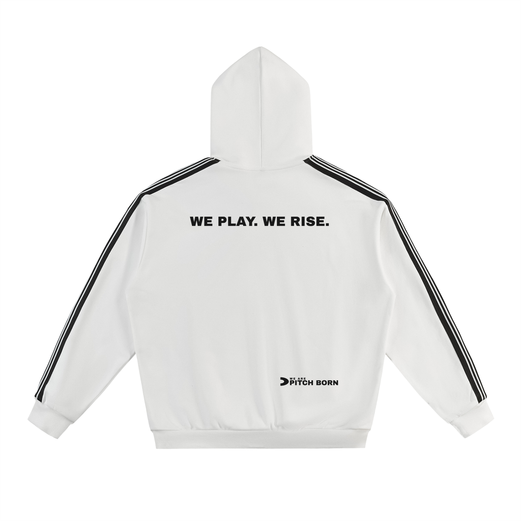 White With Black Side Stripe Drop-Shoulder Hoodie