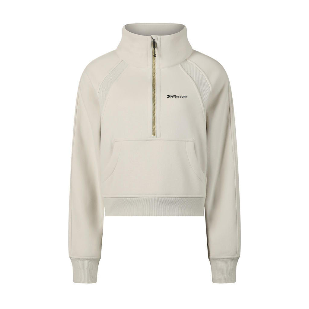 Cream Cropped Half-Zip Sweatshirt