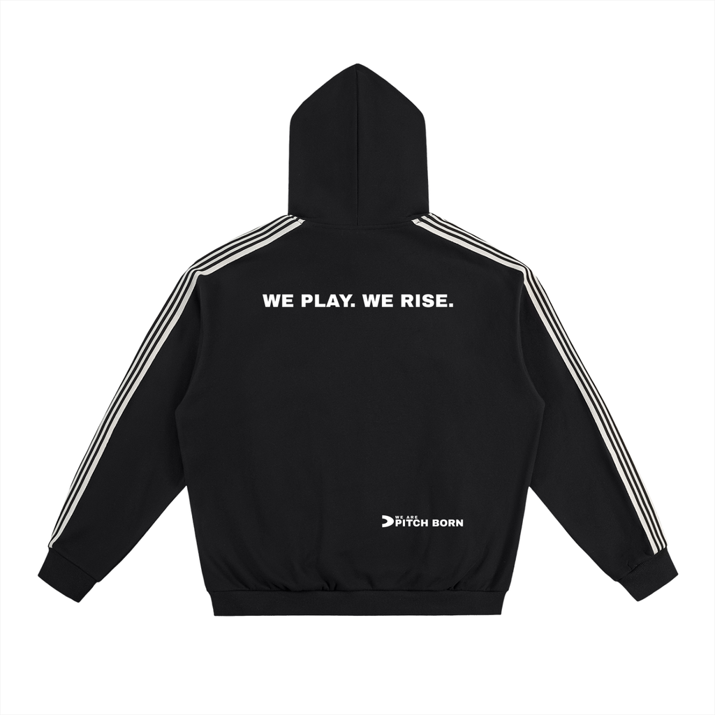 Black With White Side Stripe Drop-Shoulder Hoodie