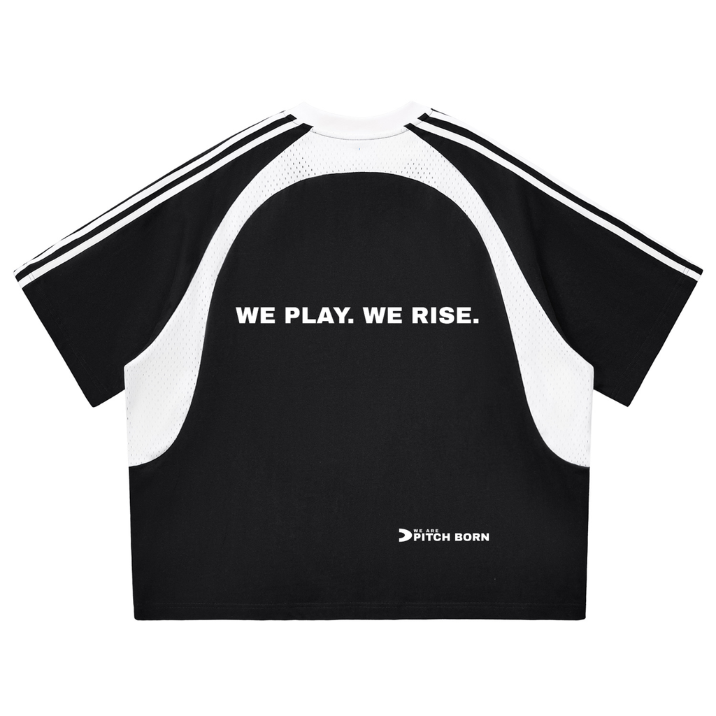 Navy With White Contrast Stripes Panel Mesh T-shirt