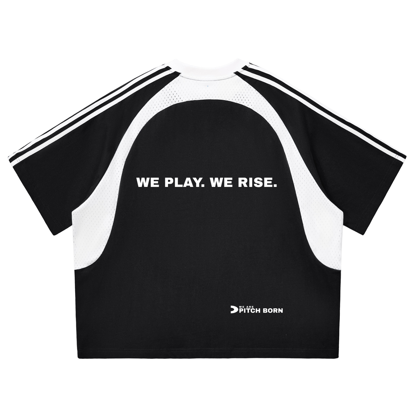 Navy With White Contrast Stripes Panel Mesh T-shirt
