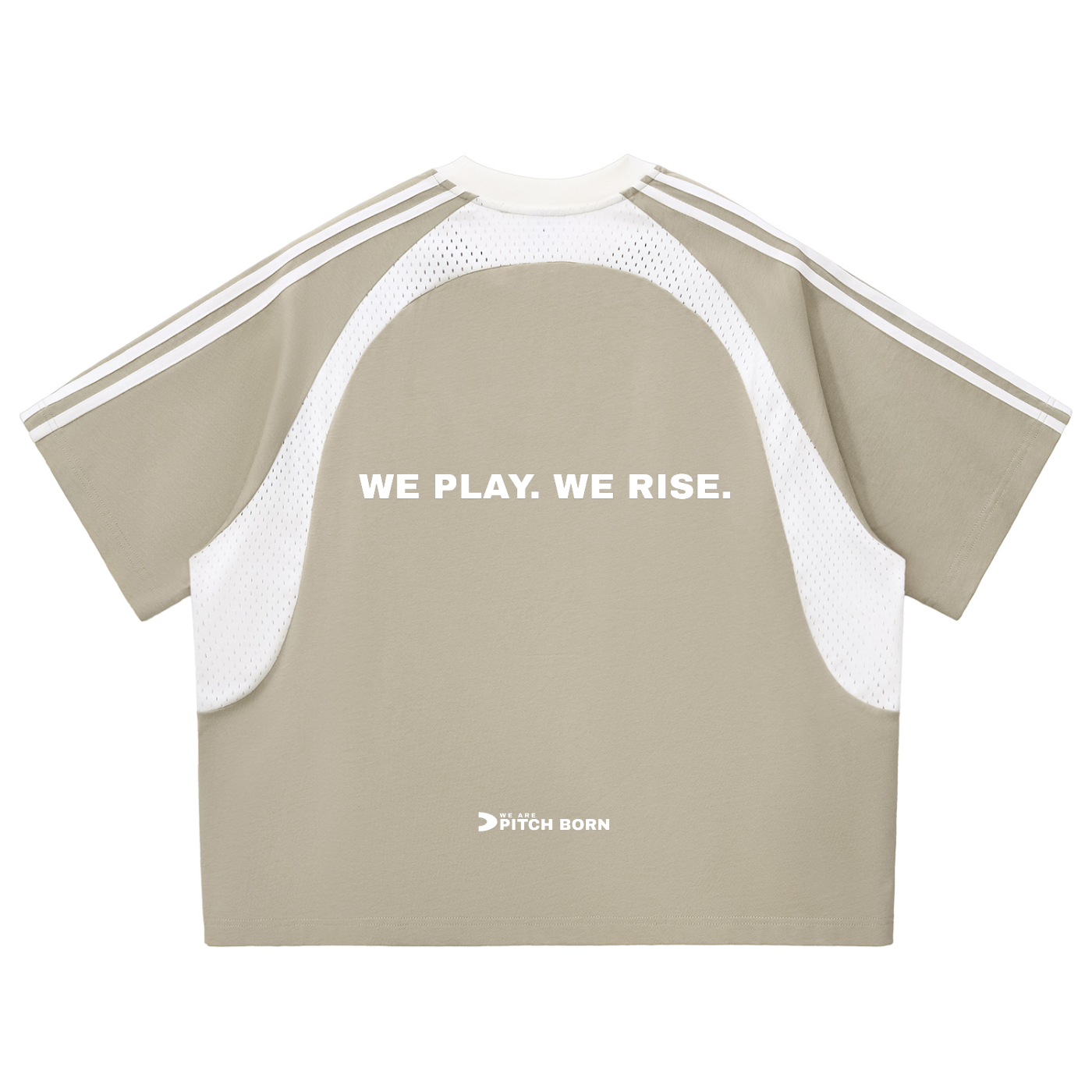 Beige and White Contrast Stripes Panel Mesh Training Top