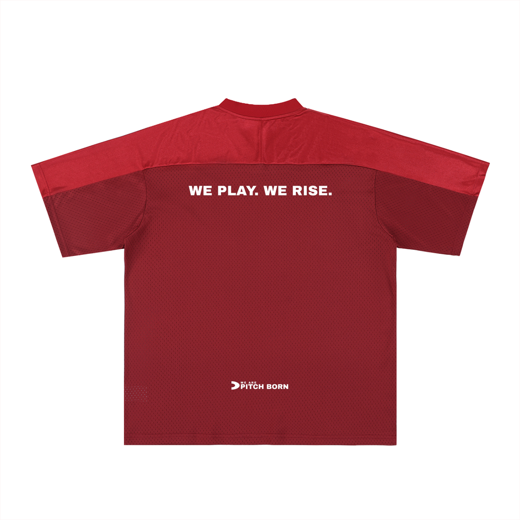 Two Tone Red Oversized Mesh V-Neck Football Top