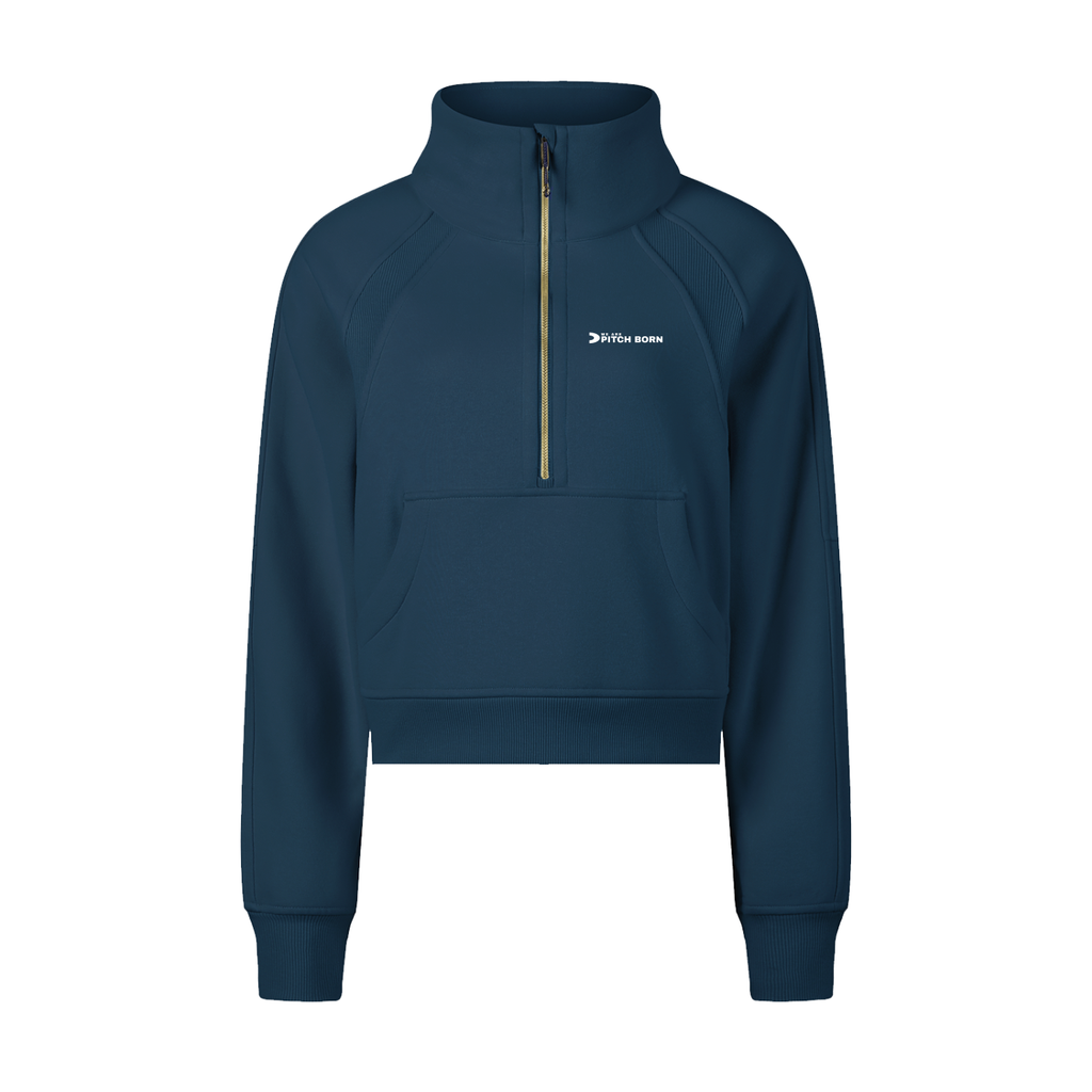 Blue Cropped Half-Zip Sweatshirt