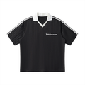 Black With White Contrast Collar Striped Football Top