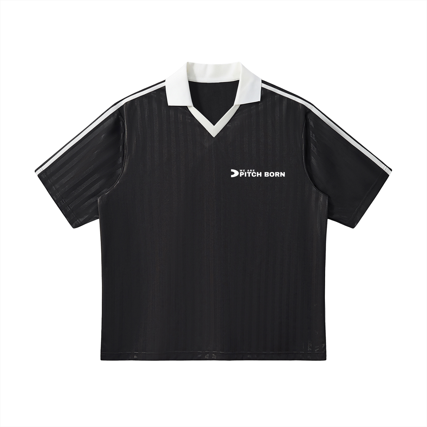 Black With White Contrast Collar Striped Football Top