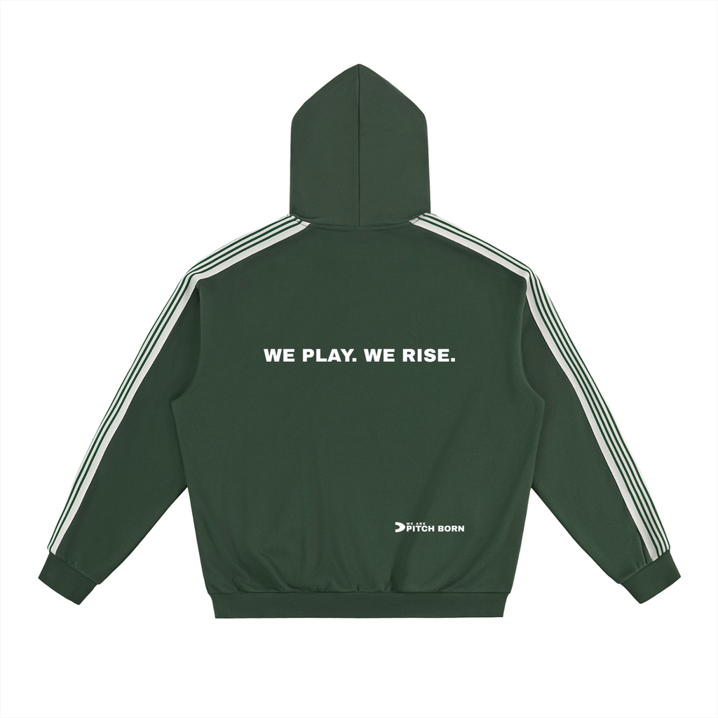 Green With White Side Stripe Drop-Shoulder Hoodie