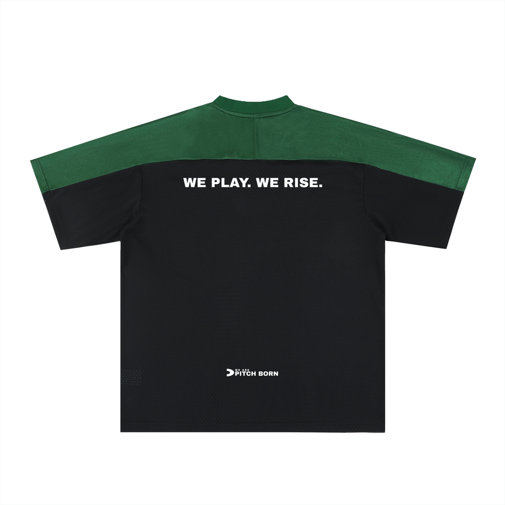 Green and Black Oversized Mesh V-Neck Football Top