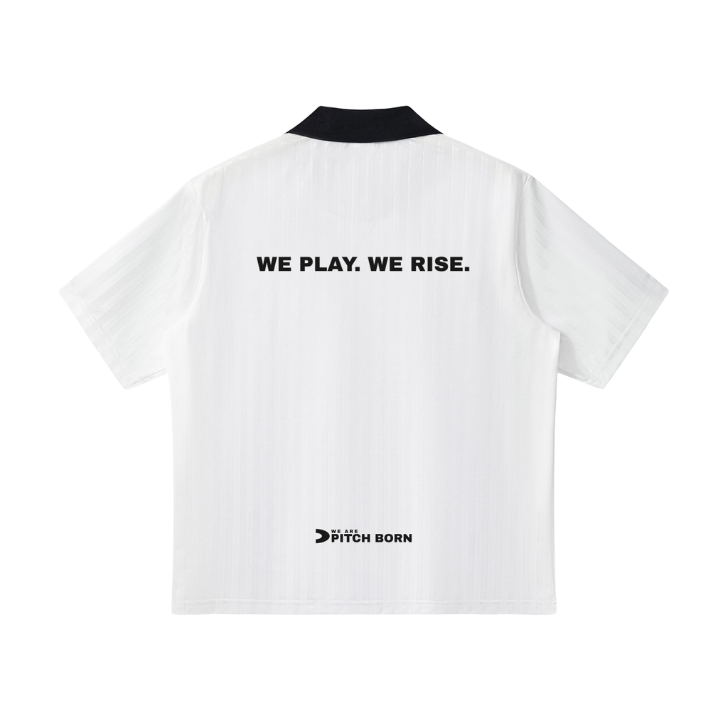 White With Black Contrast Collar Striped Football Top