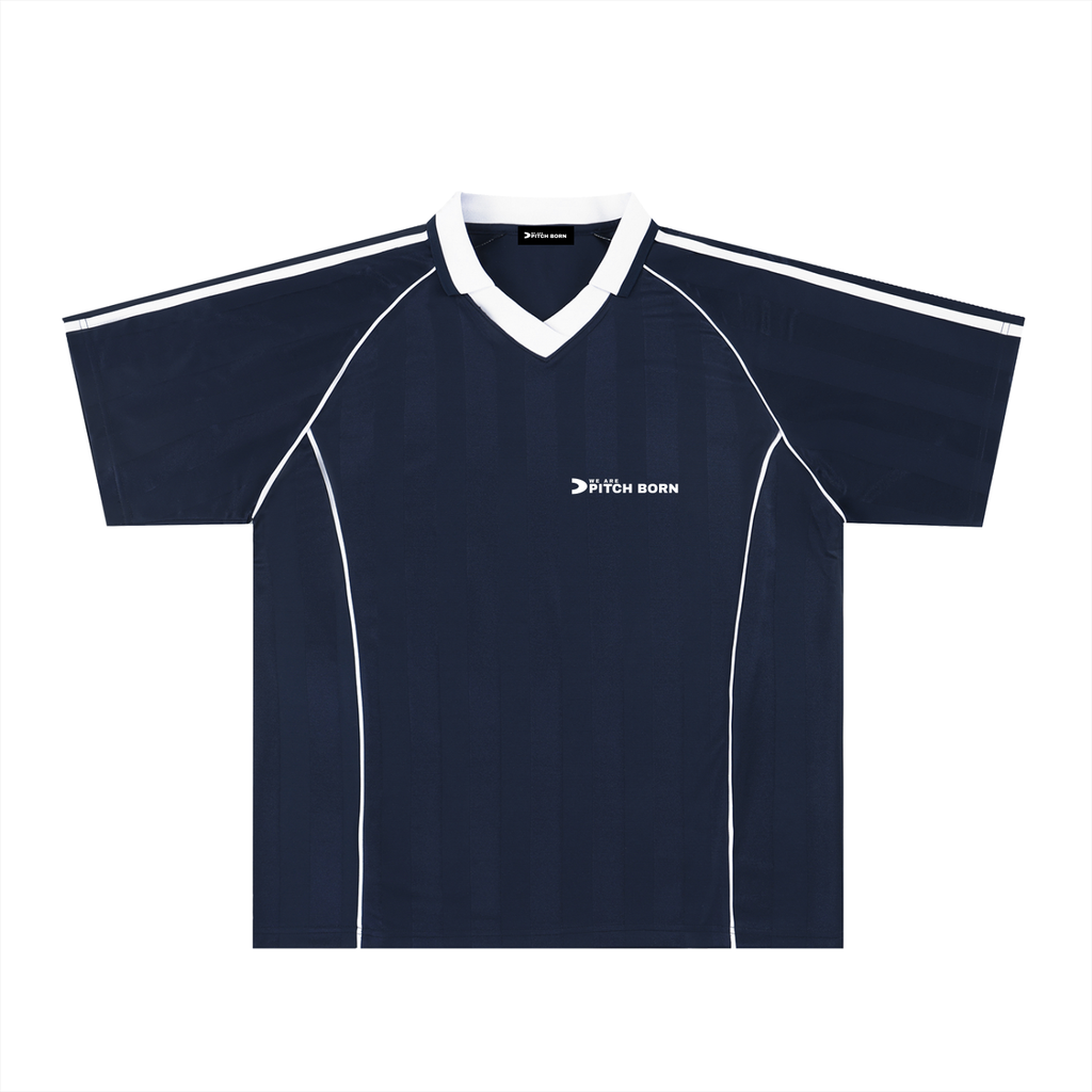 Navy with White Detail Shadow Stripe Collared Football Top