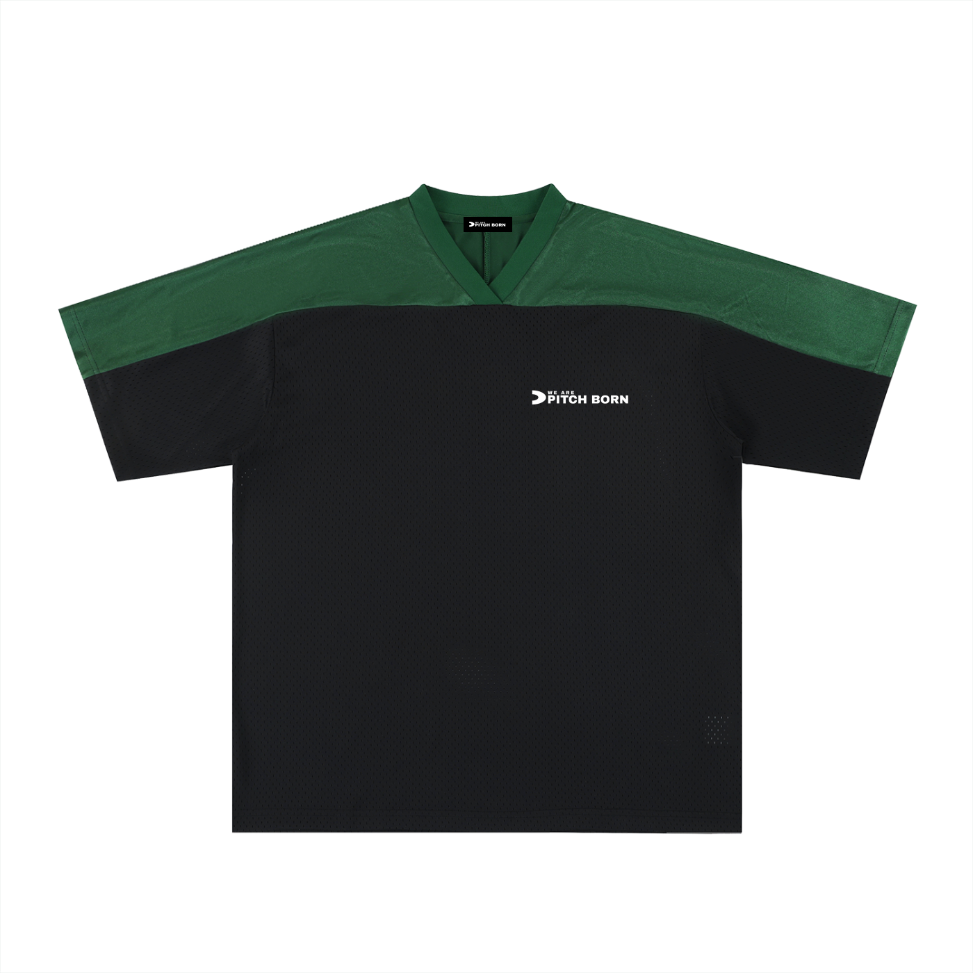 Green and Black Oversized Mesh V-Neck Football Top