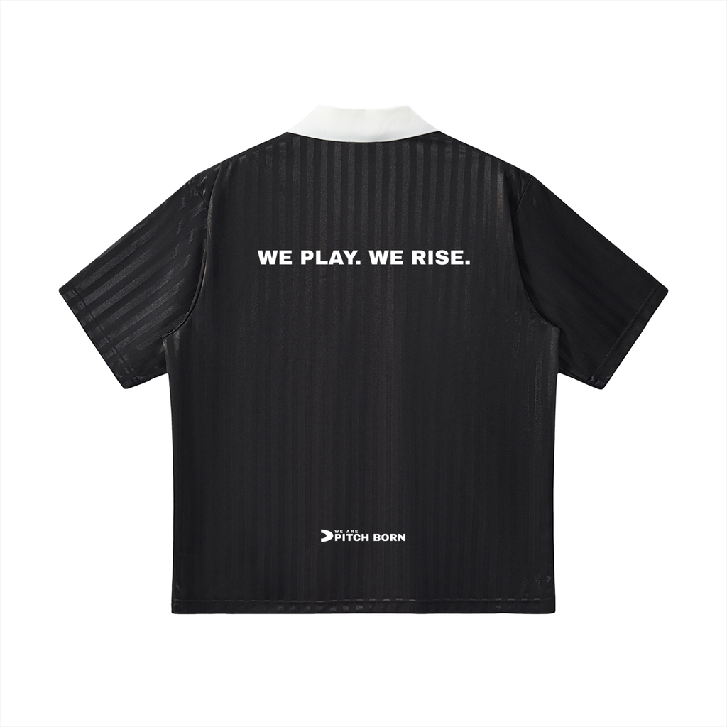 Black With White Contrast Collar Striped Football Top