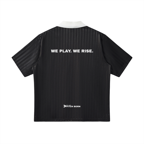 Black With White Contrast Collar Striped Football Top