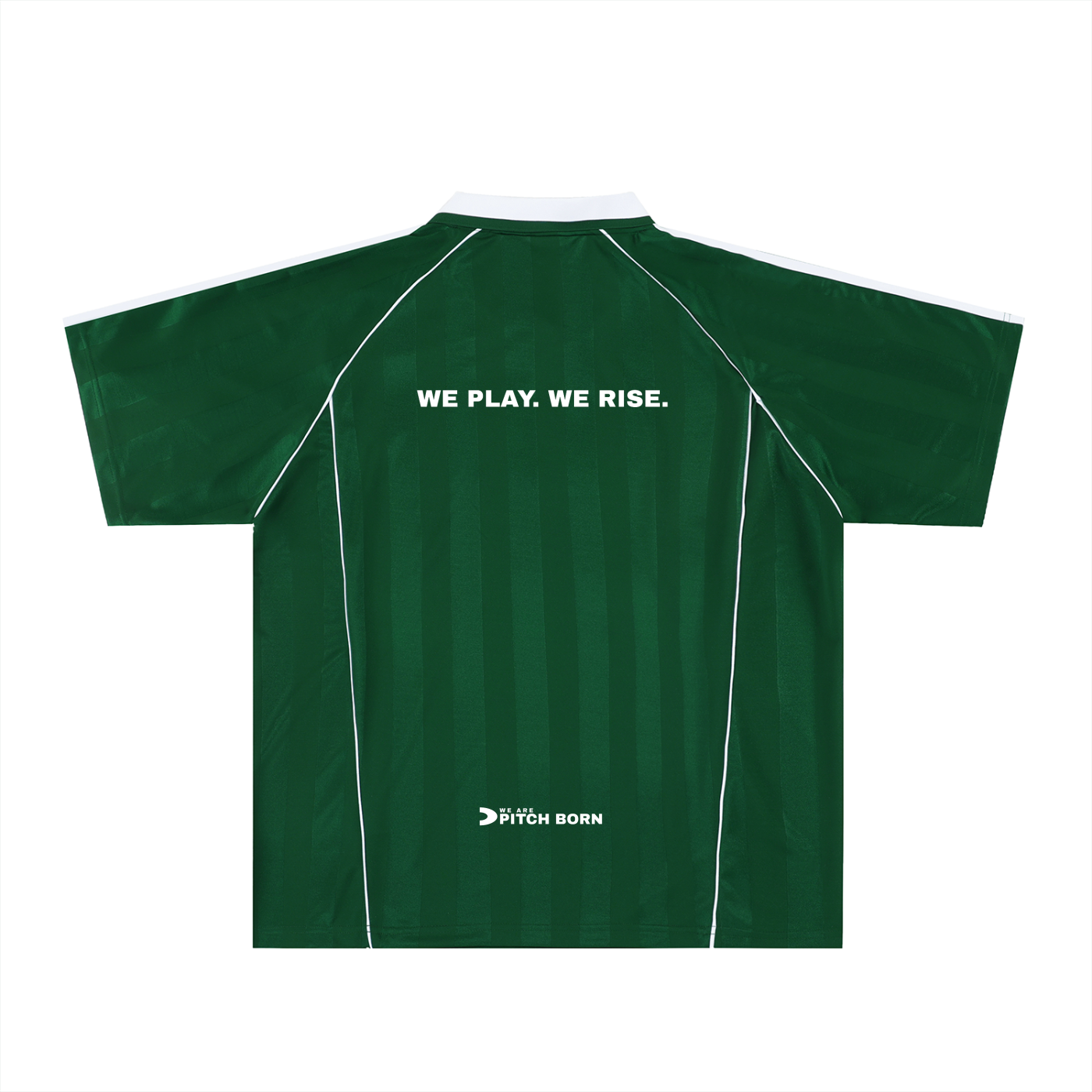 Green with White Detail Shadow Stripe Collared Football Top