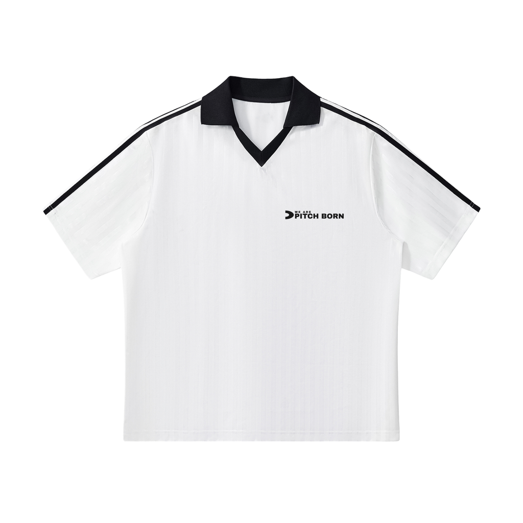 White With Black Contrast Collar Striped Football Top