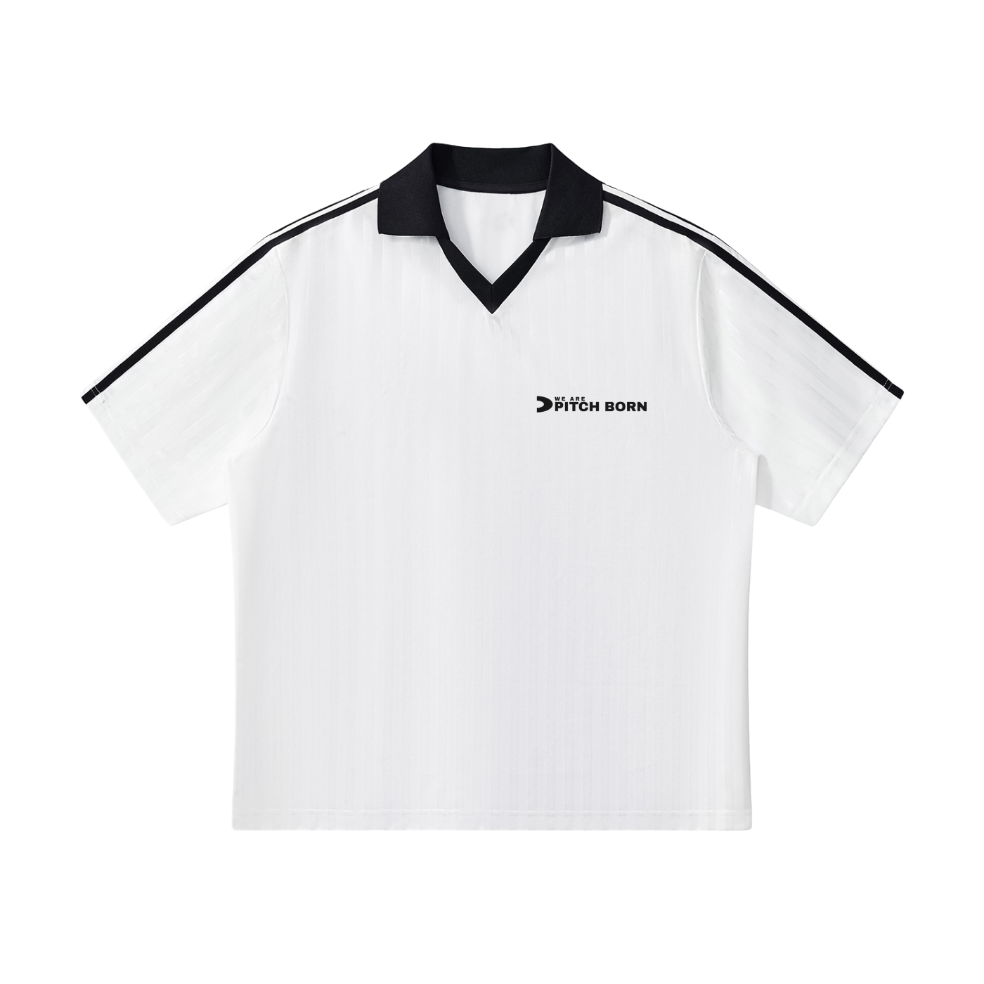 White With Black Contrast Collar Striped Football Top