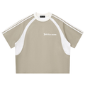 Beige and White Contrast Stripes Panel Mesh Training Top