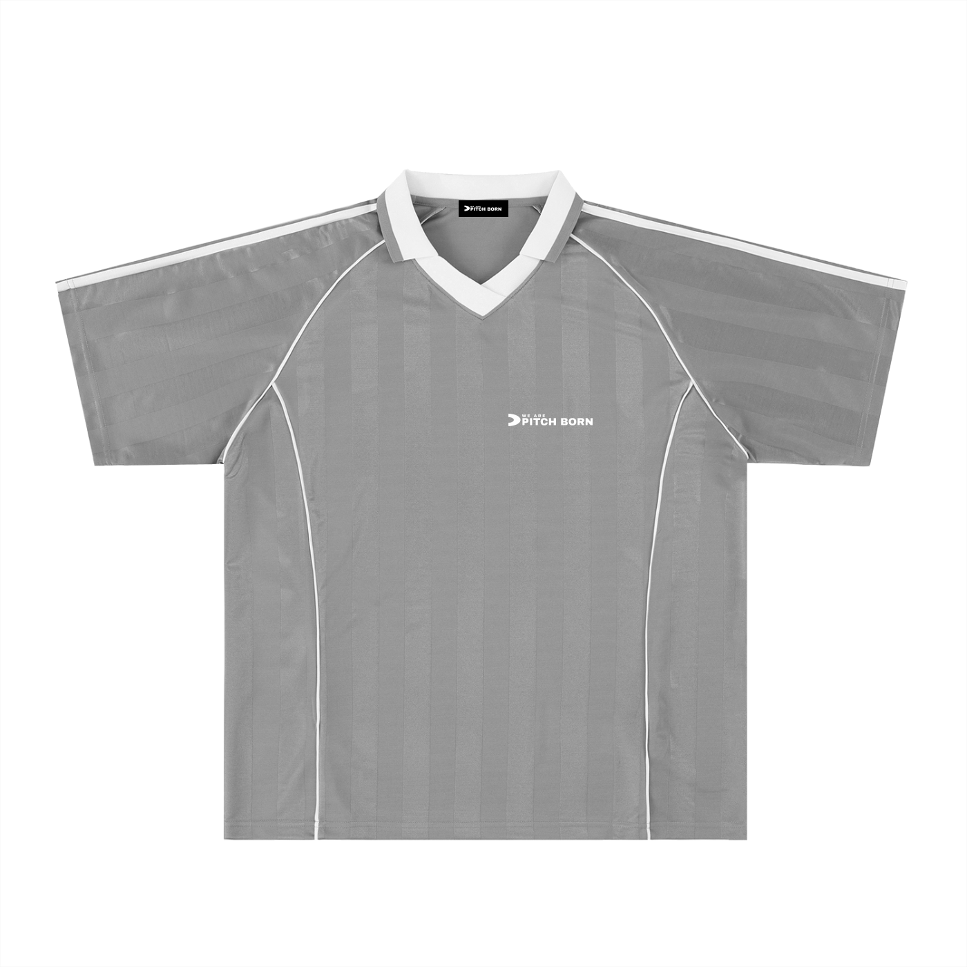 Grey With White Detail Shadow Stripe Collared Football Top