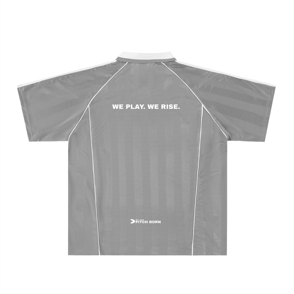 Grey With White Detail Shadow Stripe Collared Football Top