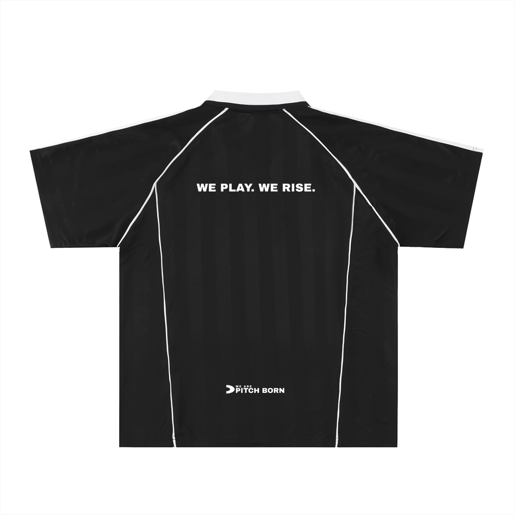 Black With White Detail Shadow Stripe Collared Football Top