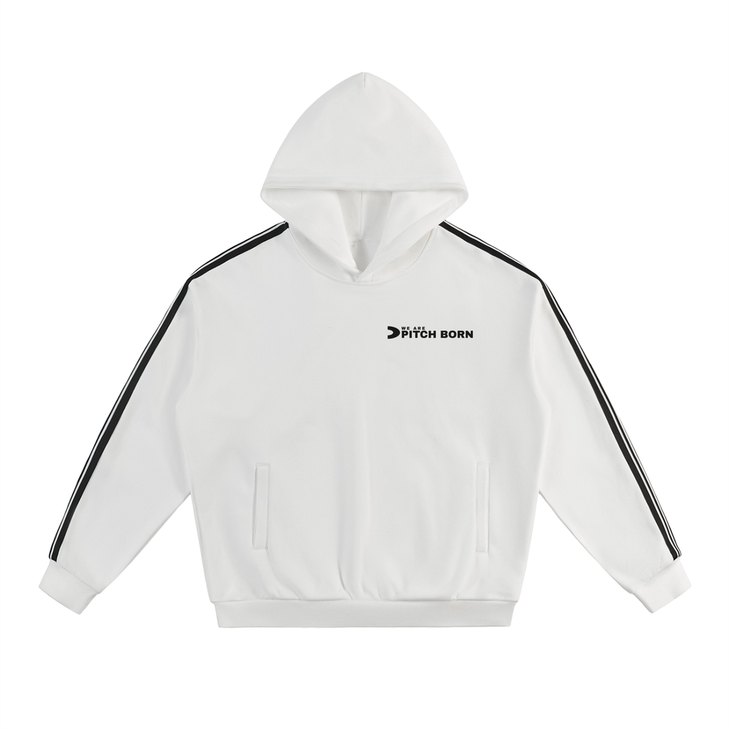 White With Black Side Stripe Drop-Shoulder Hoodie