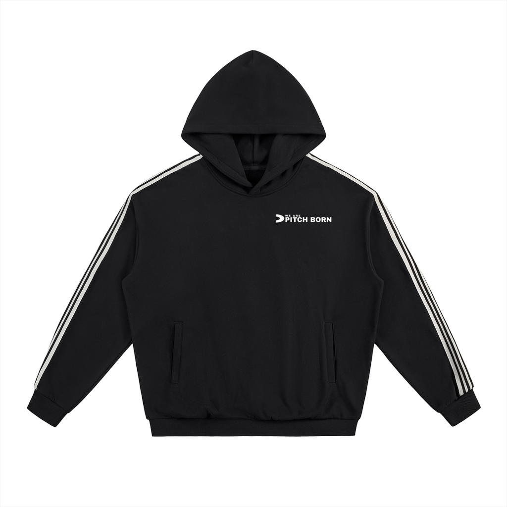 Black With White Side Stripe Drop-Shoulder Hoodie
