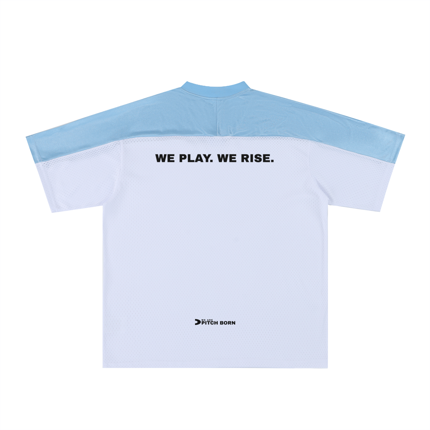 Blue and White Oversized Mesh V-Neck Football Top