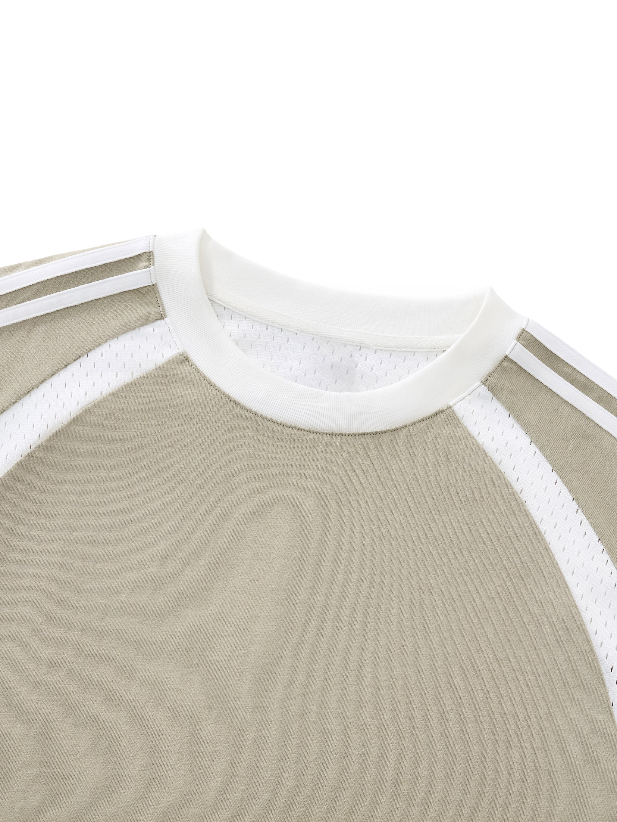 Beige and White Contrast Stripes Panel Mesh Training Top