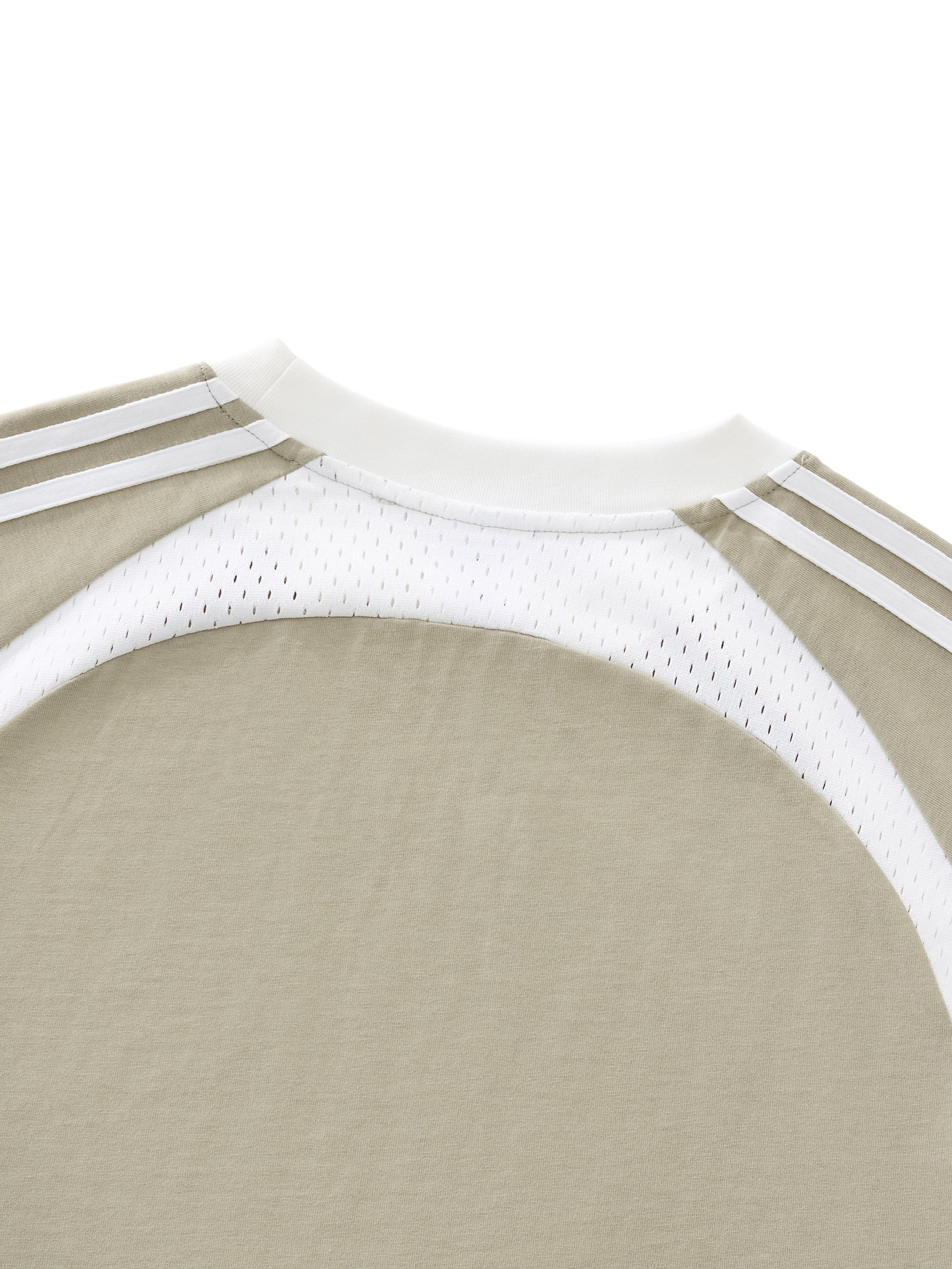 Beige and White Contrast Stripes Panel Mesh Training Top