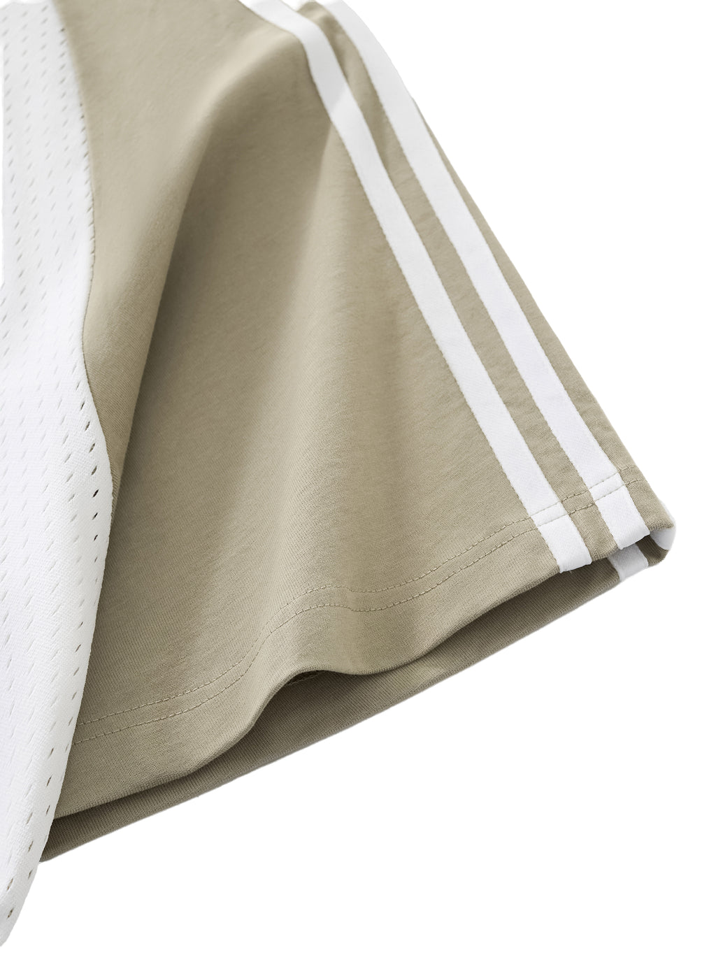 Beige and White Contrast Stripes Panel Mesh Training Top