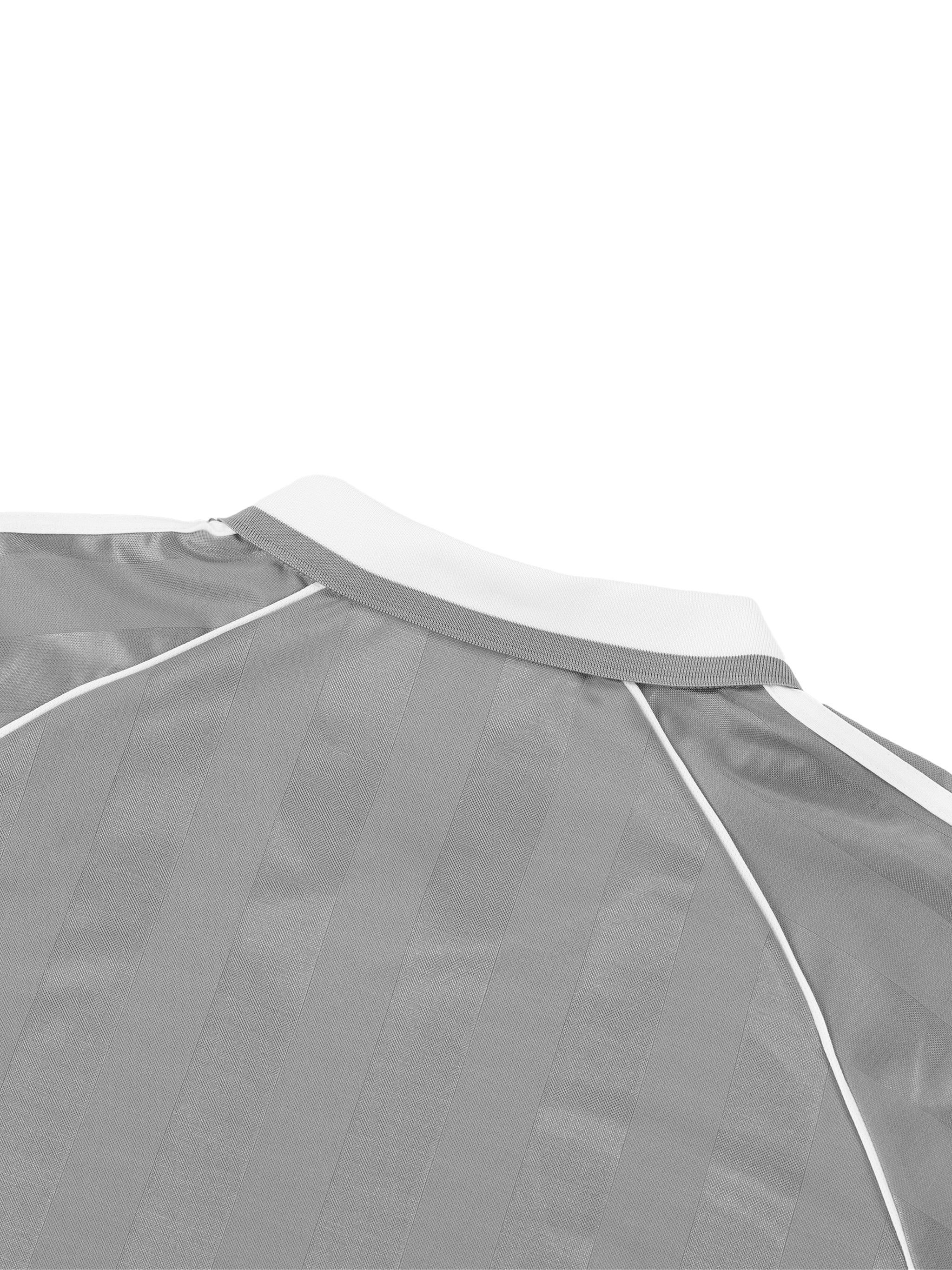 Grey With White Detail Shadow Stripe Collared Football Top